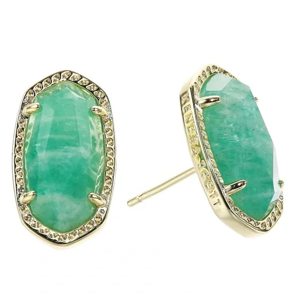 Kendra Scott Ellie 14K Goldplated Stud Earrings Dark Teal Amzonite - Picture 5 of 5